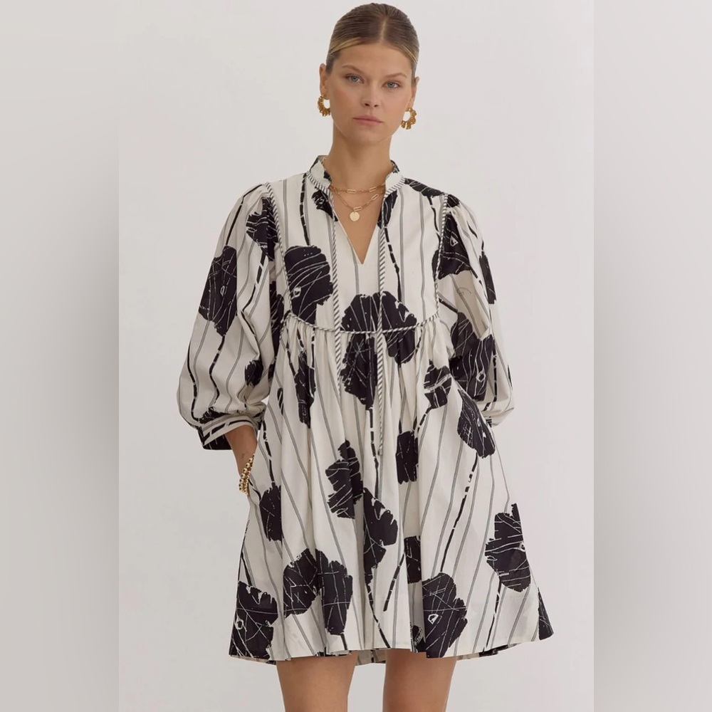 Chic Black and White Floral Dress